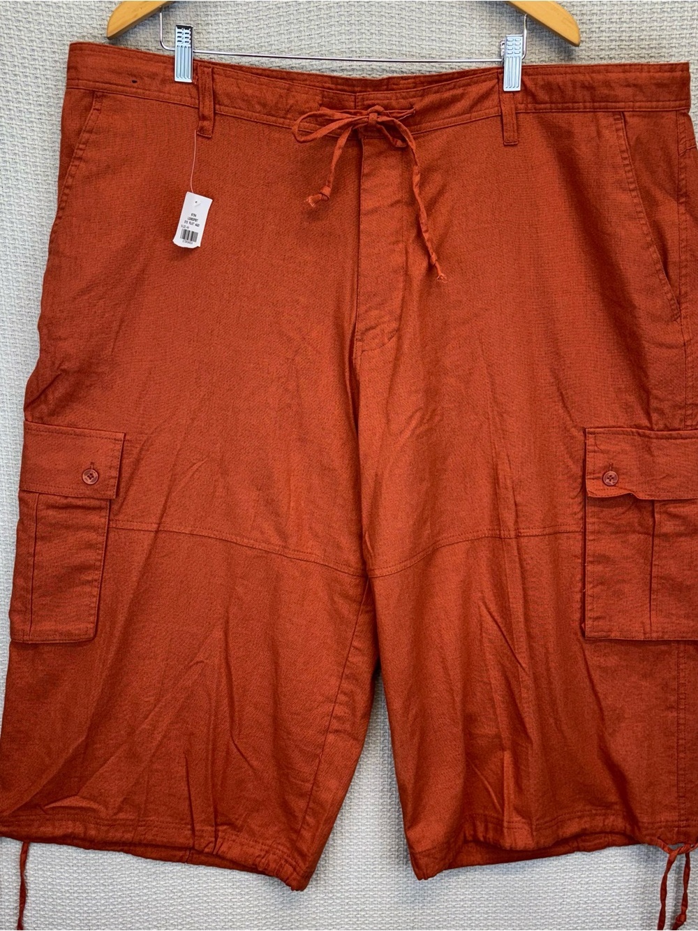 NWT Trust Shorts Mens 48 Rust Orange Linen Blend Bermuda Cuffed Pleated Baggy